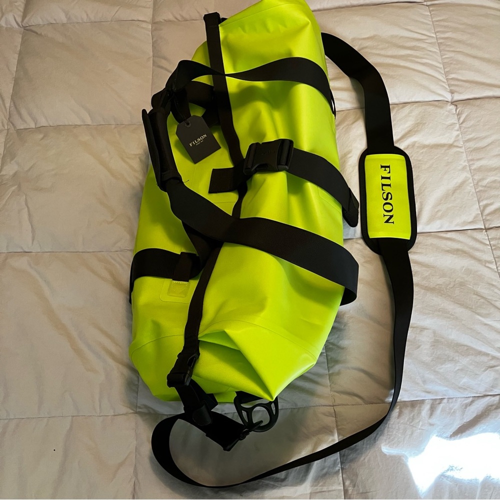 Filson Neon Yellow Waterproof Duffel with Black Straps - Picture 13 of 13
